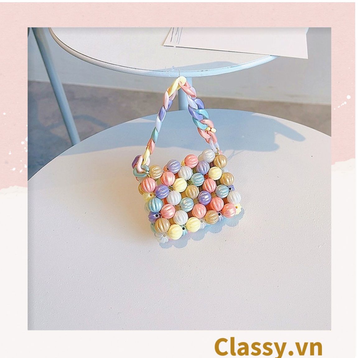  Túi xách tay mini kết bằng hạt nhựa nhiều màu nổi bật dành cho nữ T1180 