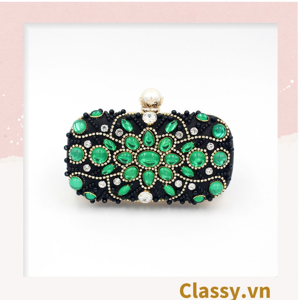  Clutch cầm tay lụa satin 18.5x5.5x10CM, màu đen đính hạt mang lại nét thời trang thời thượng cho buổi tiệc T1187 