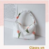  Túi xách tay màu trắng in họa tiết hoa dễ thương dành cho nữ T1246 
