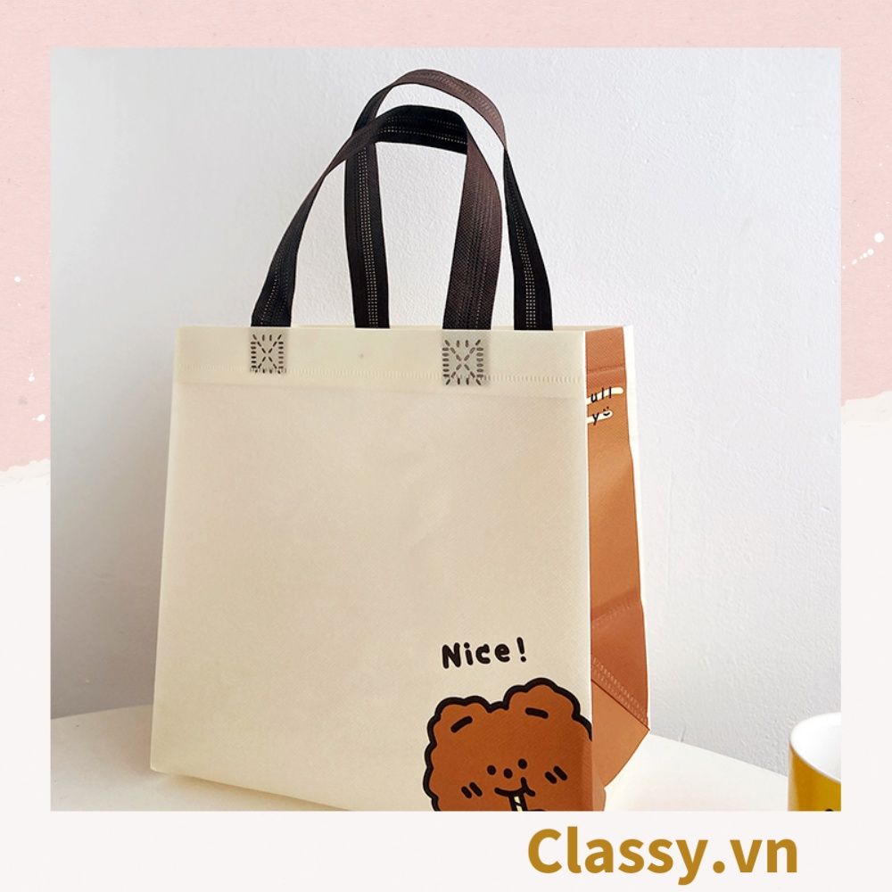  [GIAO HÀNG 7-25 NGÀY] Túi vải không dệt in hình chú gấu dễ thương, có 2 kích thước, túi dọc và túi ngang dùng làm quà tặng, đựng đồ, đi chợ T1338 