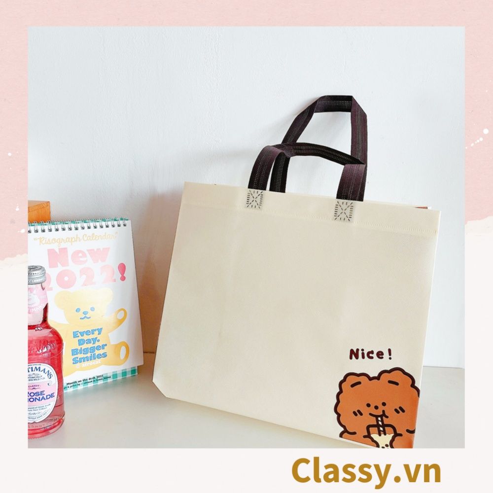  [GIAO HÀNG 7-25 NGÀY] Túi vải không dệt in hình chú gấu dễ thương, có 2 kích thước, túi dọc và túi ngang dùng làm quà tặng, đựng đồ, đi chợ T1338 