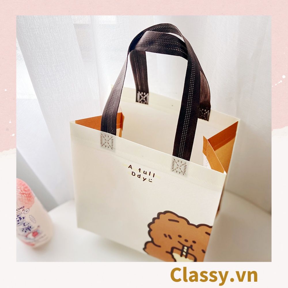  [GIAO HÀNG 7-25 NGÀY] Túi vải không dệt in hình chú gấu dễ thương, có 2 kích thước, túi dọc và túi ngang dùng làm quà tặng, đựng đồ, đi chợ T1338 