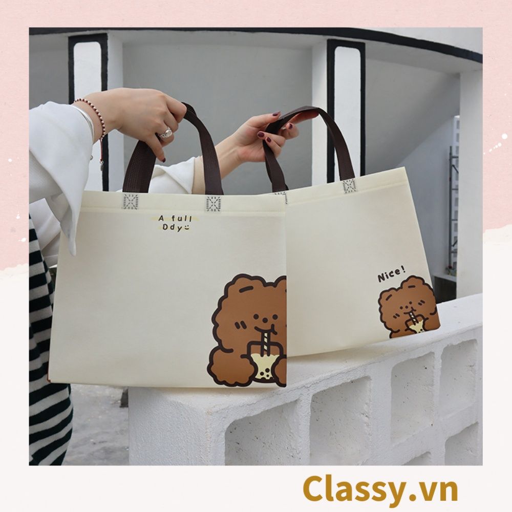 [GIAO HÀNG 7-25 NGÀY] Túi vải không dệt in hình chú gấu dễ thương, có 2 kích thước, túi dọc và túi ngang dùng làm quà tặng, đựng đồ, đi chợ T1338 