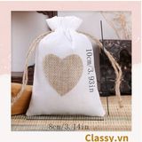  úi dây rút bằng vải lanh kích thước 10x14CM mặt trước in trái tim T1355 