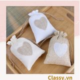  úi dây rút bằng vải lanh kích thước 10x14CM mặt trước in trái tim T1355 