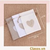  úi dây rút bằng vải lanh kích thước 10x14CM mặt trước in trái tim T1355 