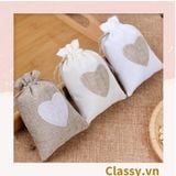  úi dây rút bằng vải lanh kích thước 10x14CM mặt trước in trái tim T1355 