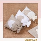  úi dây rút bằng vải lanh kích thước 10x14CM mặt trước in trái tim T1355 