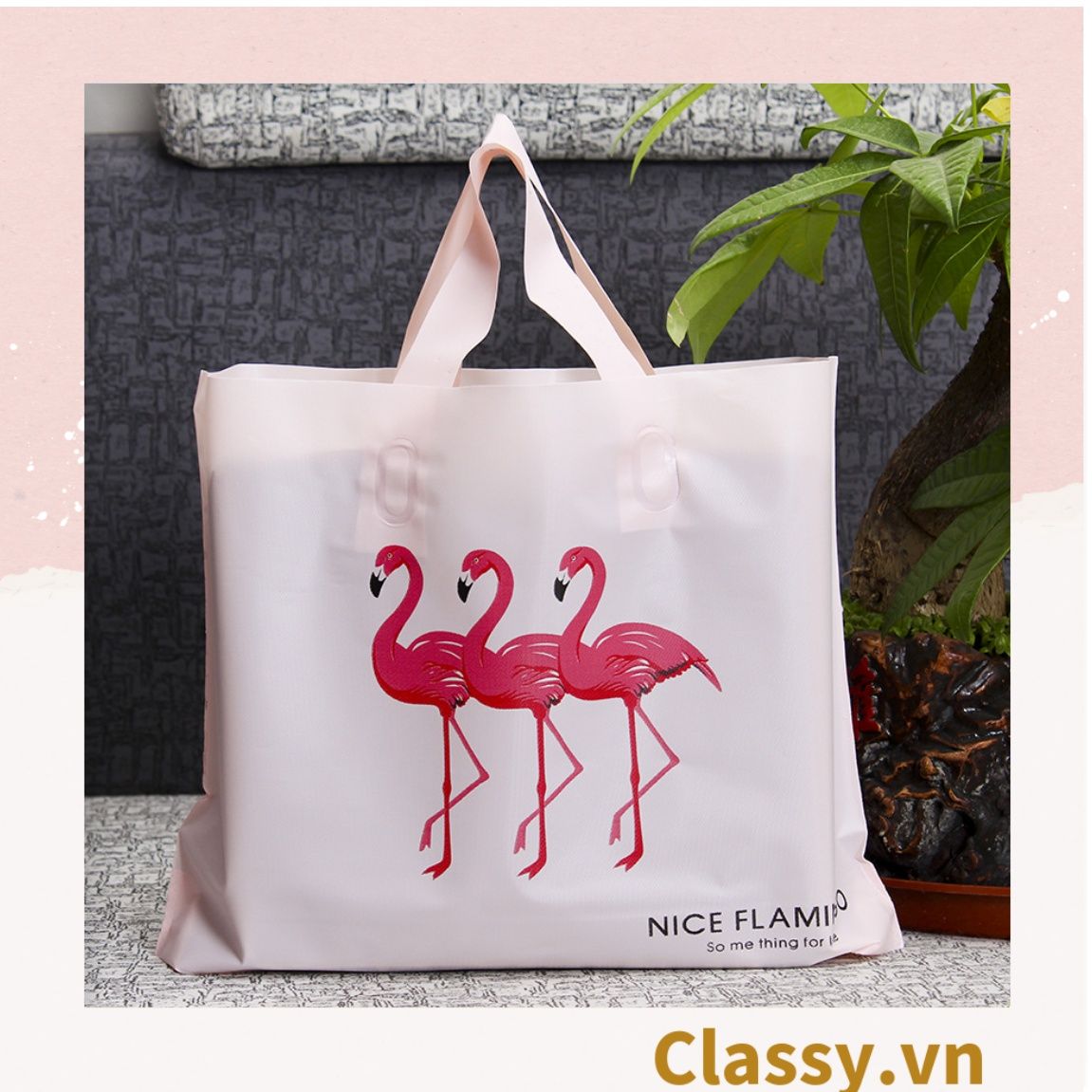  [GIAO HÀNG 7-25 NGÀY]  Túi tote hồng hạc bằng nhựa nhiều size, màu hồng, không ra màu T1360 