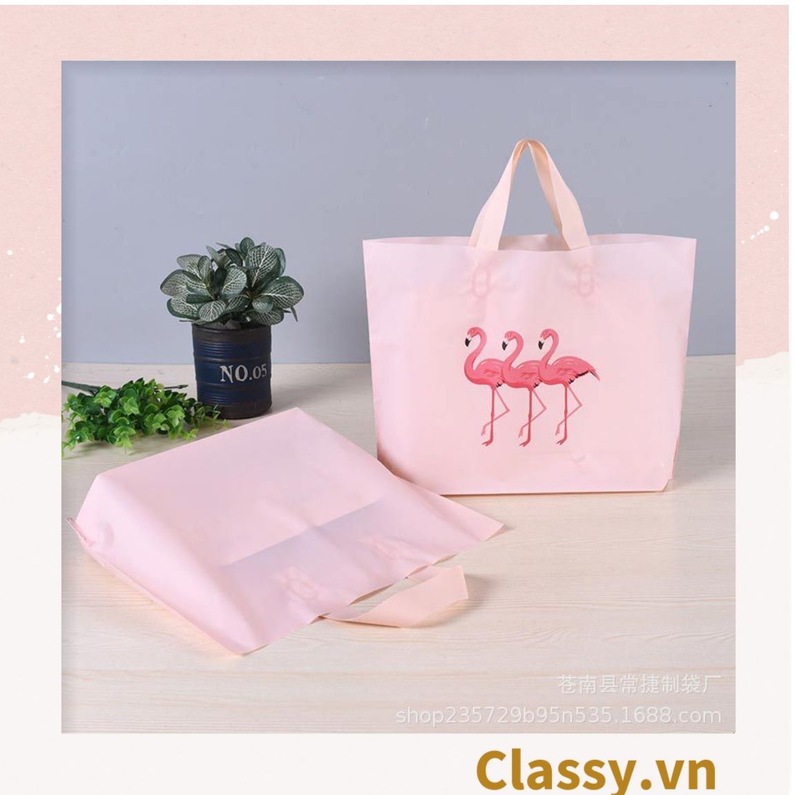  [GIAO HÀNG 7-25 NGÀY]  Túi tote hồng hạc bằng nhựa nhiều size, màu hồng, không ra màu T1360 