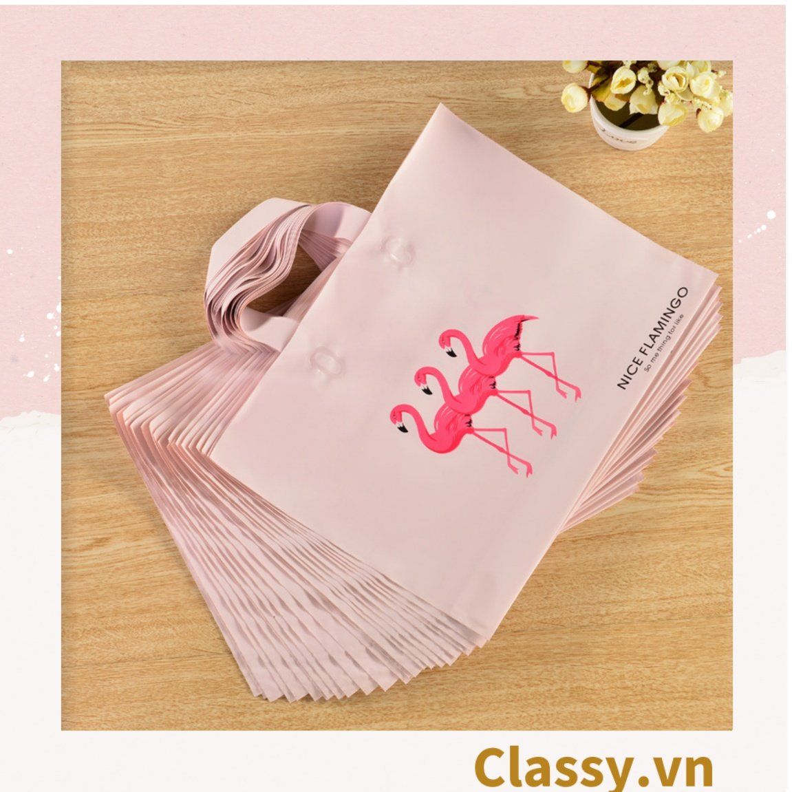  [GIAO HÀNG 7-25 NGÀY]  Túi tote hồng hạc bằng nhựa nhiều size, màu hồng, không ra màu T1360 