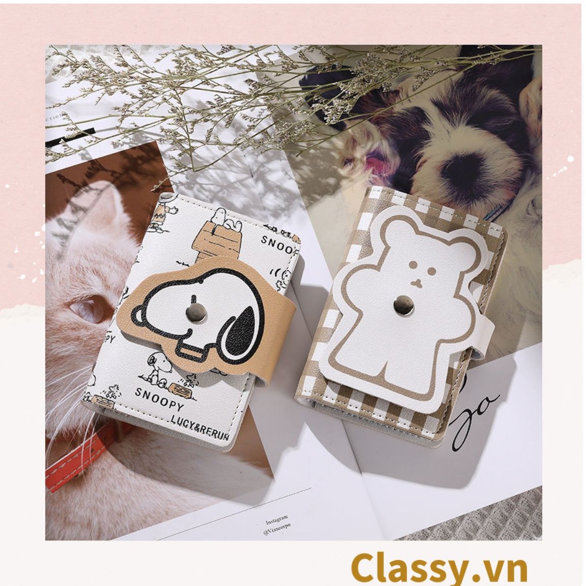  Classy Ví đựng thẻ, đựng card visit, đựng giấy tờ nhỏ xinh nhiều ngăn tiện lợi T1510 