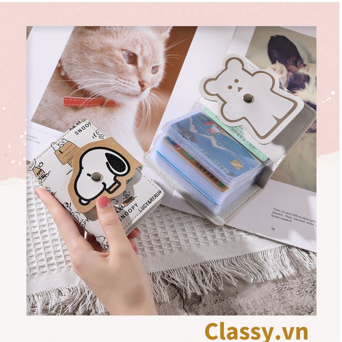  [GIAO HÀNG 7-25 NGÀY] Classy Ví đựng thẻ, đựng card visit, đựng giấy tờ nhỏ xinh nhiều ngăn tiện lợi T1510 