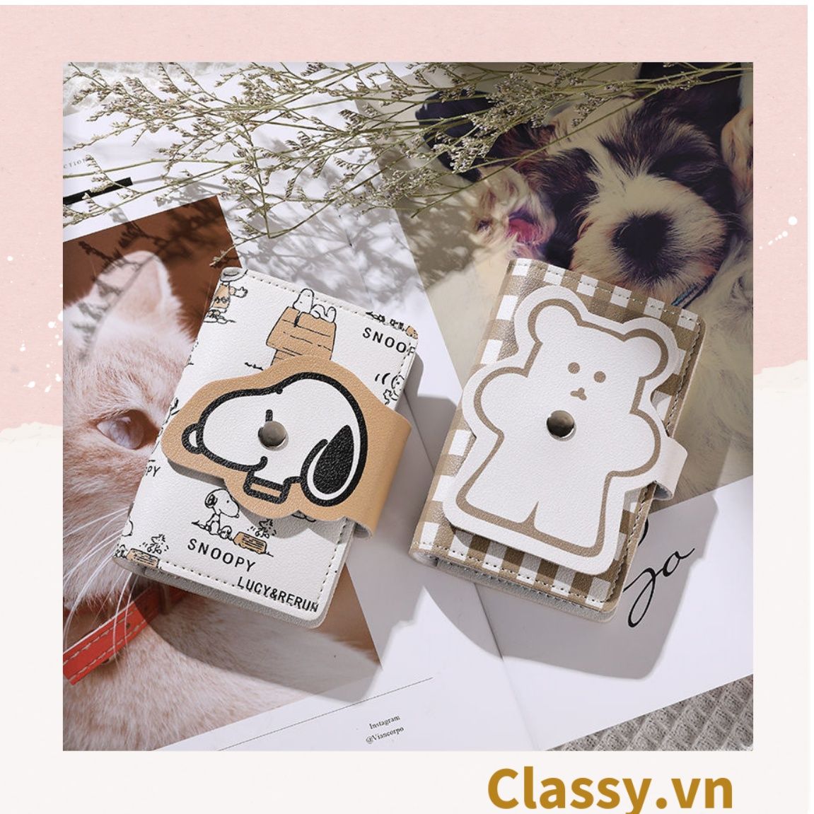  [GIAO HÀNG 7-25 NGÀY] Classy Ví đựng thẻ, đựng card visit, đựng giấy tờ nhỏ xinh nhiều ngăn tiện lợi T1510 