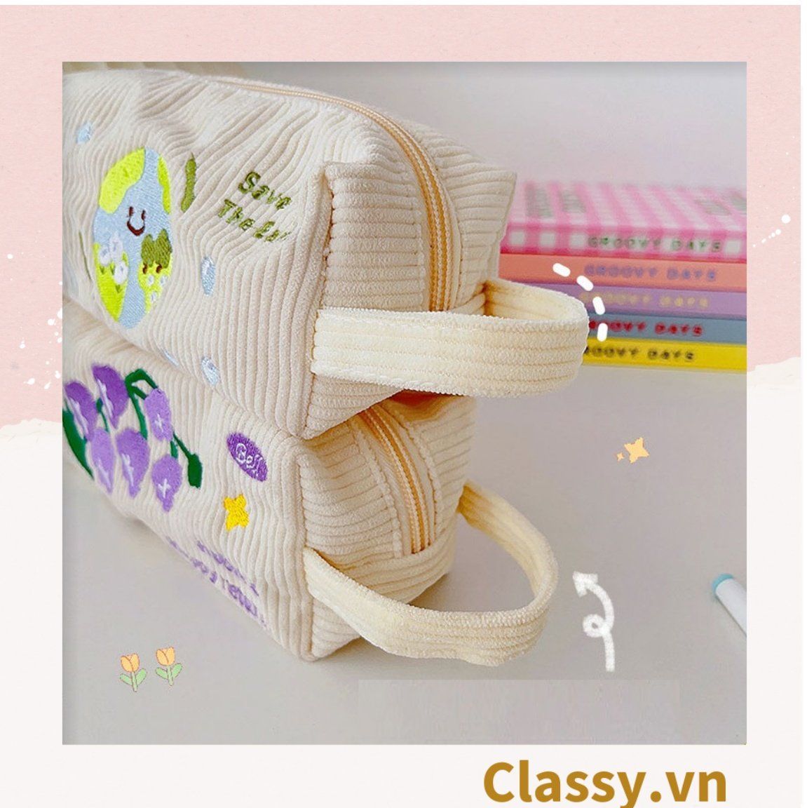  [GIAO HÀNG 7-25NGÀY]  Classy Túi vải đựng bút, hộp bút kích thước 20x7x8CM nhiều họa tiết T1570 
