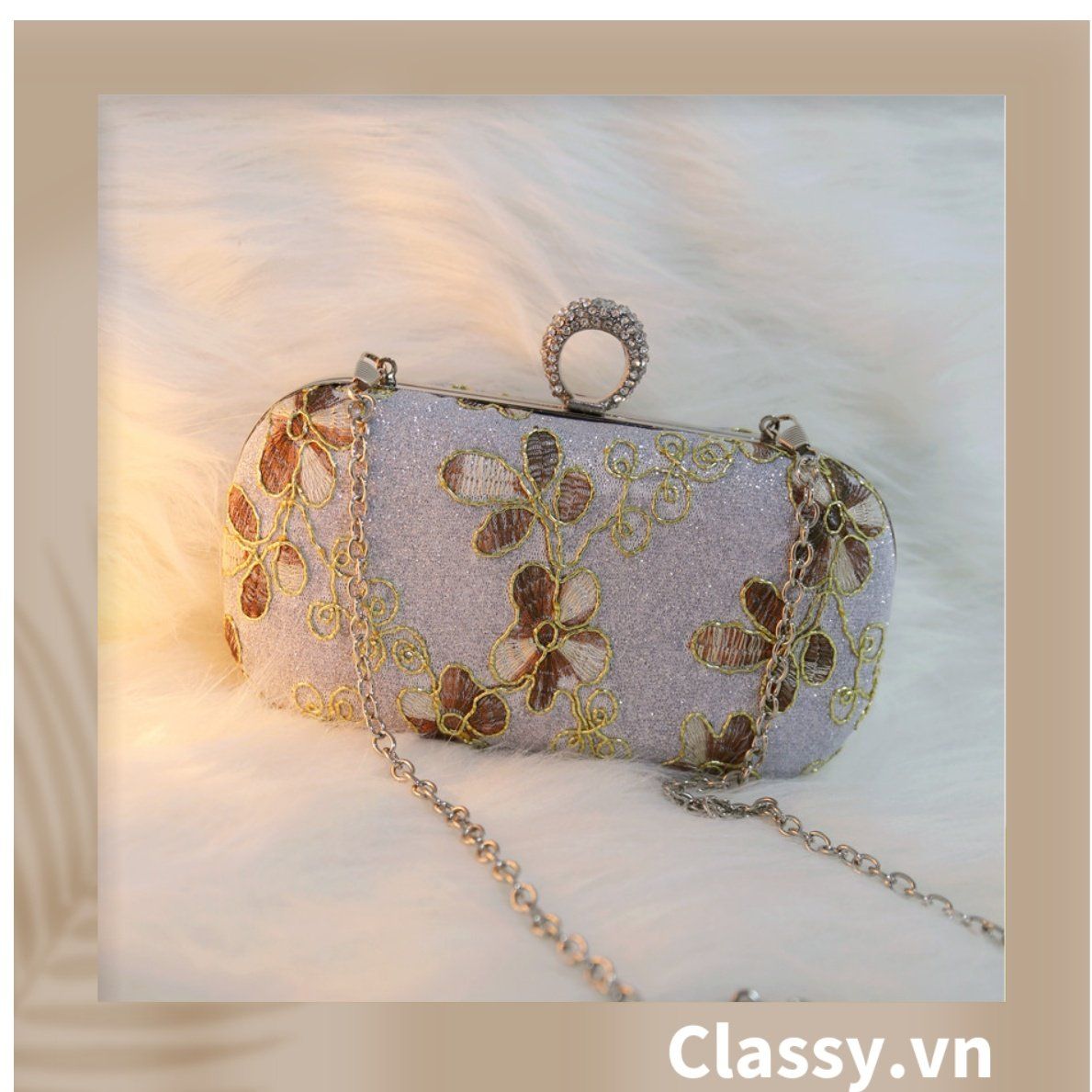  [GIAO HÀNG 7-23036 NGÀY]  Clutch cầm tay xỏ ngón thêu hoa thanh lịch trang nhã dành cho tiệc tối, mặc áo dài, dự sự kiện T158 
