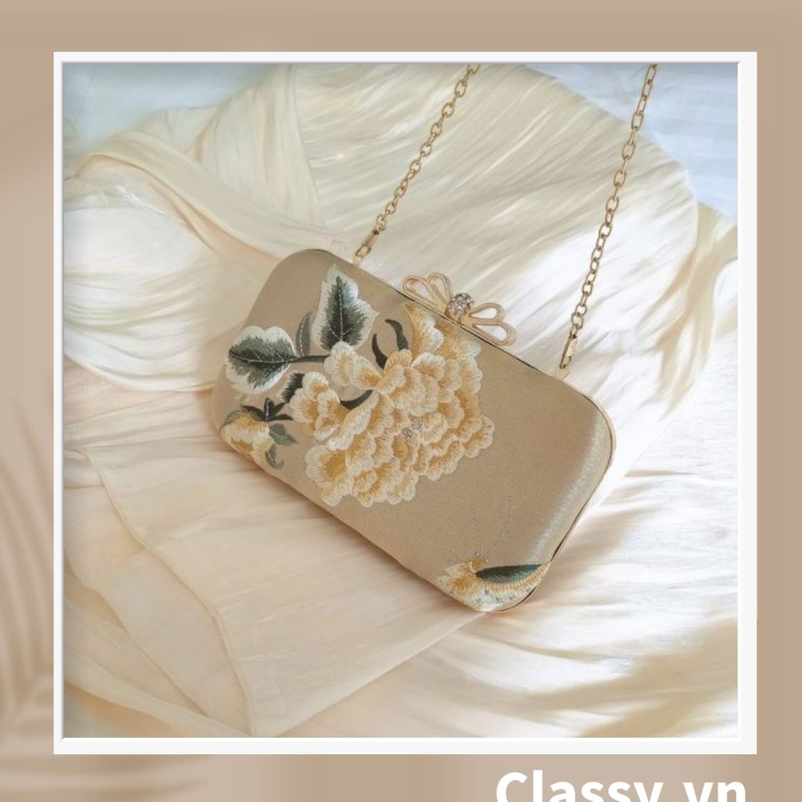  [GIAO HÀNG 7-23036 NGÀY]  Clutch cầm tay xỏ ngón thêu hoa thanh lịch trang nhã dành cho tiệc tối, mặc áo dài, dự sự kiện T158 