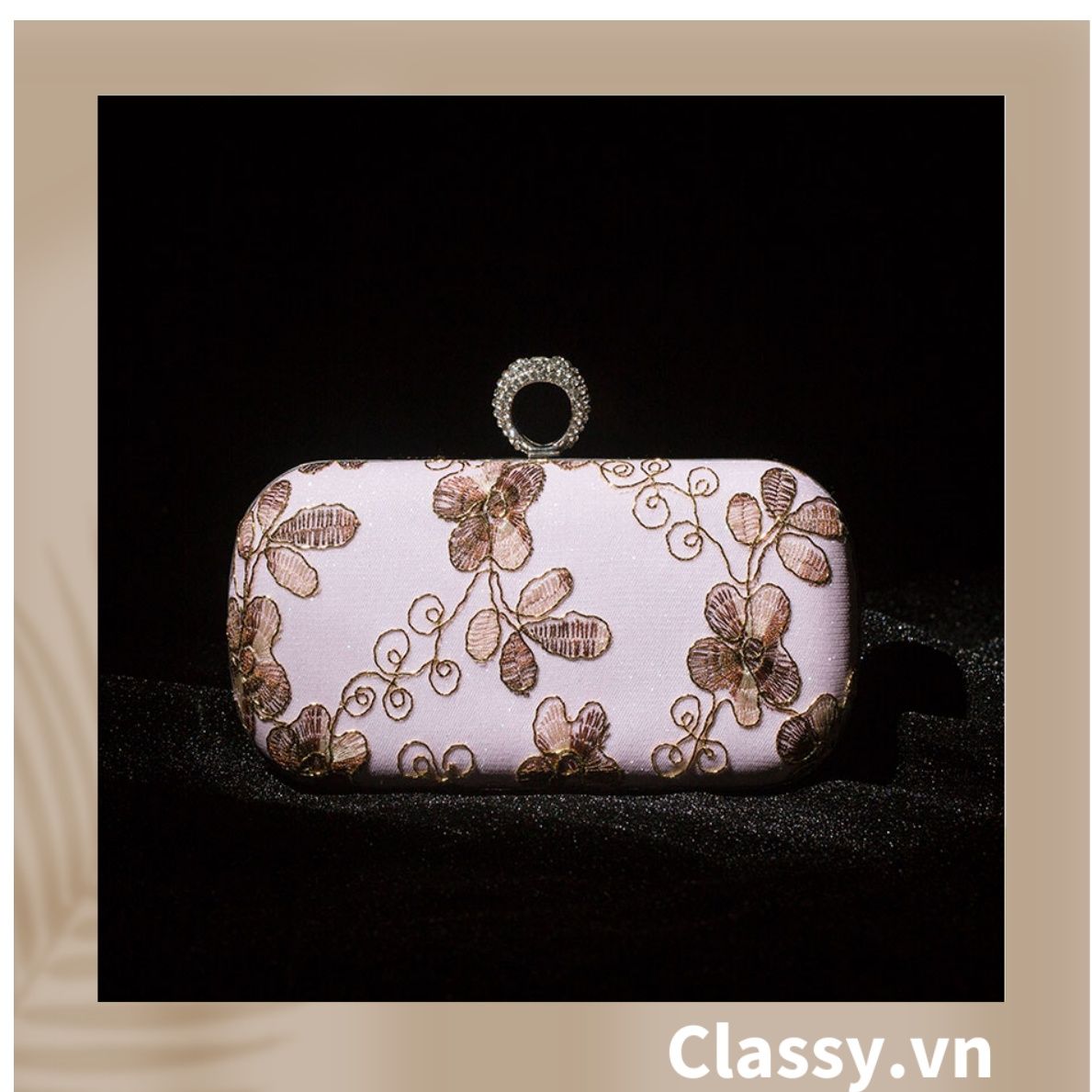  [GIAO HÀNG 7-23036 NGÀY]  Clutch cầm tay xỏ ngón thêu hoa thanh lịch trang nhã dành cho tiệc tối, mặc áo dài, dự sự kiện T158 