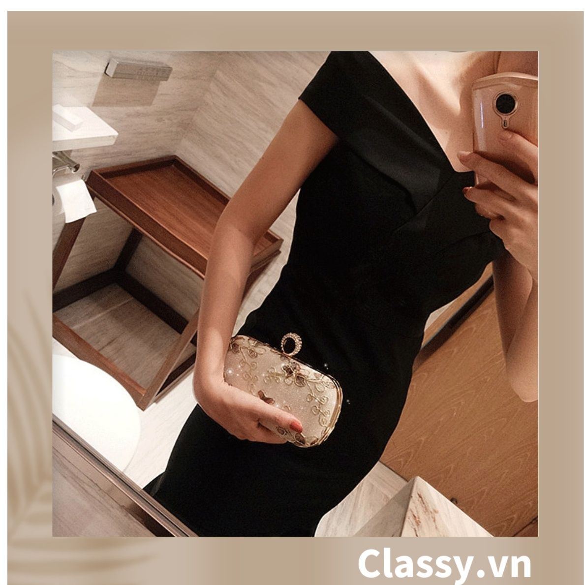  [GIAO HÀNG 7-23036 NGÀY]  Clutch cầm tay xỏ ngón thêu hoa thanh lịch trang nhã dành cho tiệc tối, mặc áo dài, dự sự kiện T158 