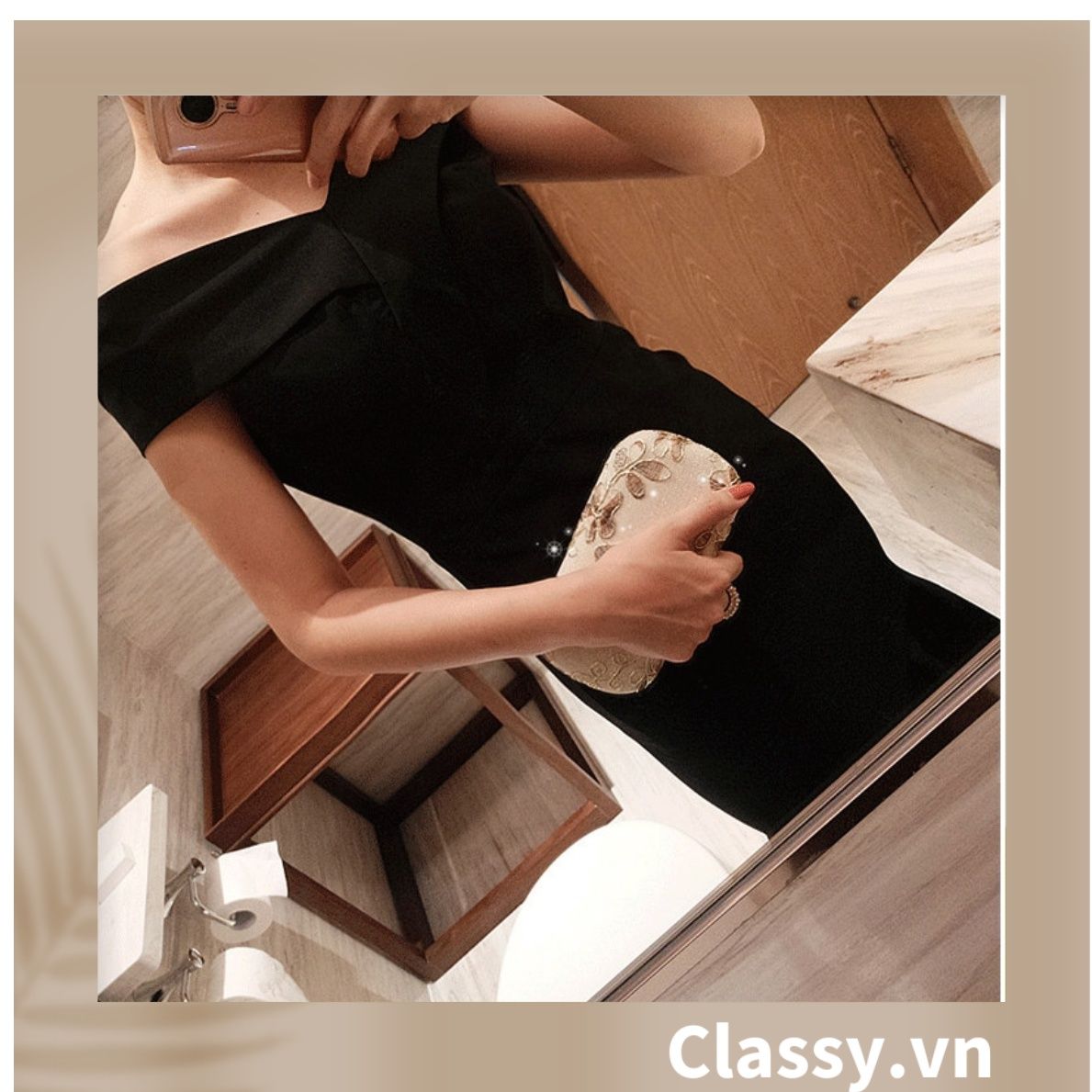  [GIAO HÀNG 7-23036 NGÀY]  Clutch cầm tay xỏ ngón thêu hoa thanh lịch trang nhã dành cho tiệc tối, mặc áo dài, dự sự kiện T158 