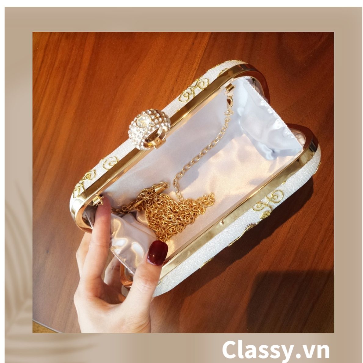  [GIAO HÀNG 7-23036 NGÀY]  Clutch cầm tay xỏ ngón thêu hoa thanh lịch trang nhã dành cho tiệc tối, mặc áo dài, dự sự kiện T158 