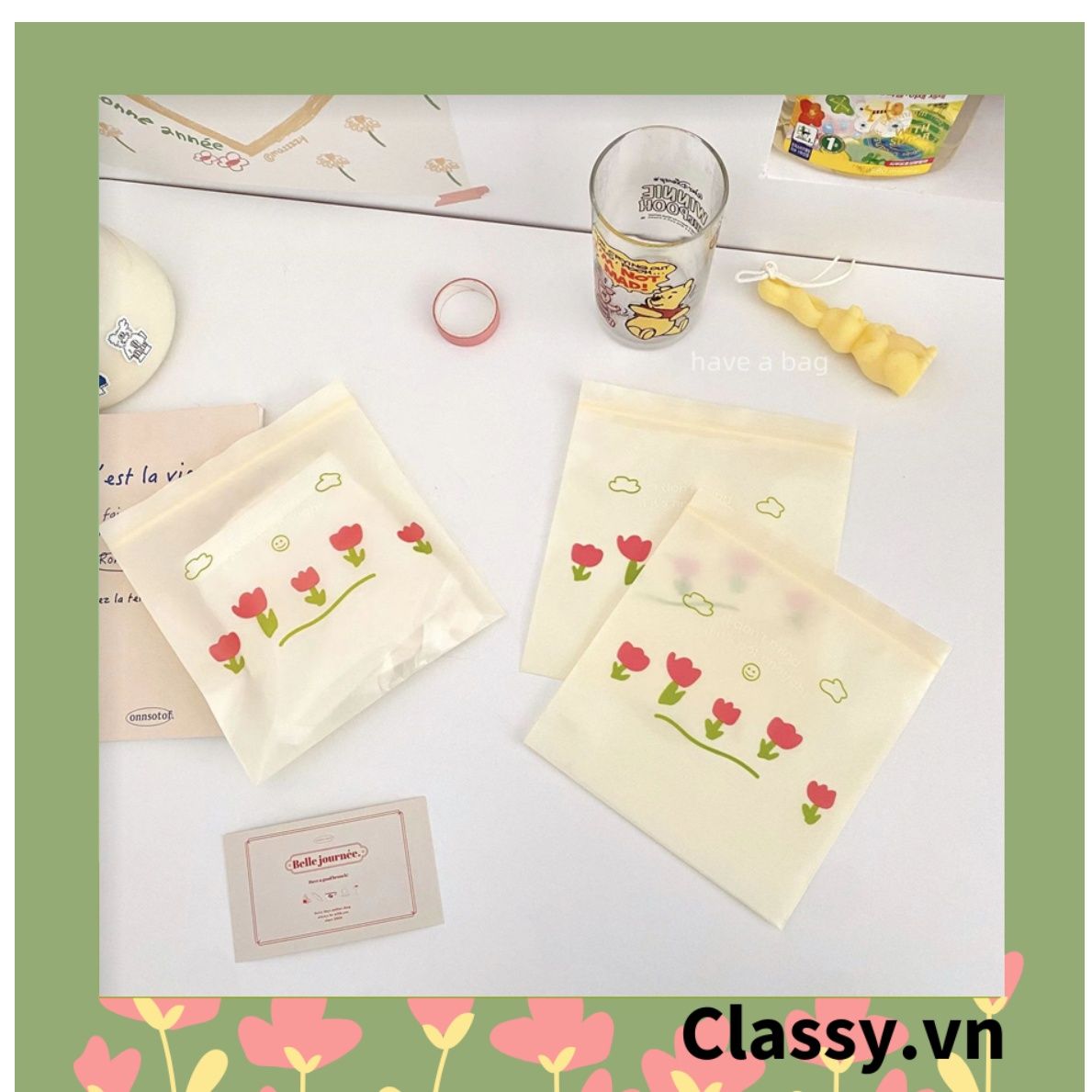  [GIAO HÀNG 7-25 NGÀY] Túi zip họa tiết hoa đứng đựng phụ kiện quà tặng túi trong suốt tiện lợi T1804 