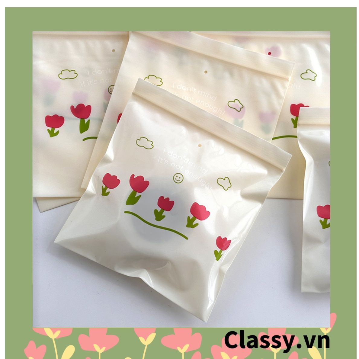  [GIAO HÀNG 7-25 NGÀY] Túi zip họa tiết hoa đứng đựng phụ kiện quà tặng túi trong suốt tiện lợi T1804 
