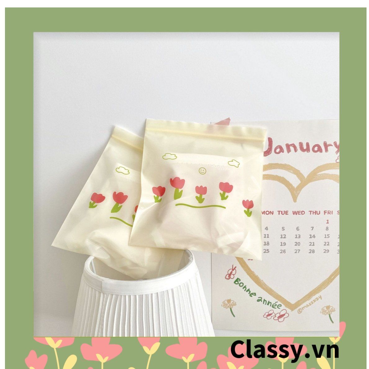  [GIAO HÀNG 7-25 NGÀY] Túi zip họa tiết hoa đứng đựng phụ kiện quà tặng túi trong suốt tiện lợi T1804 