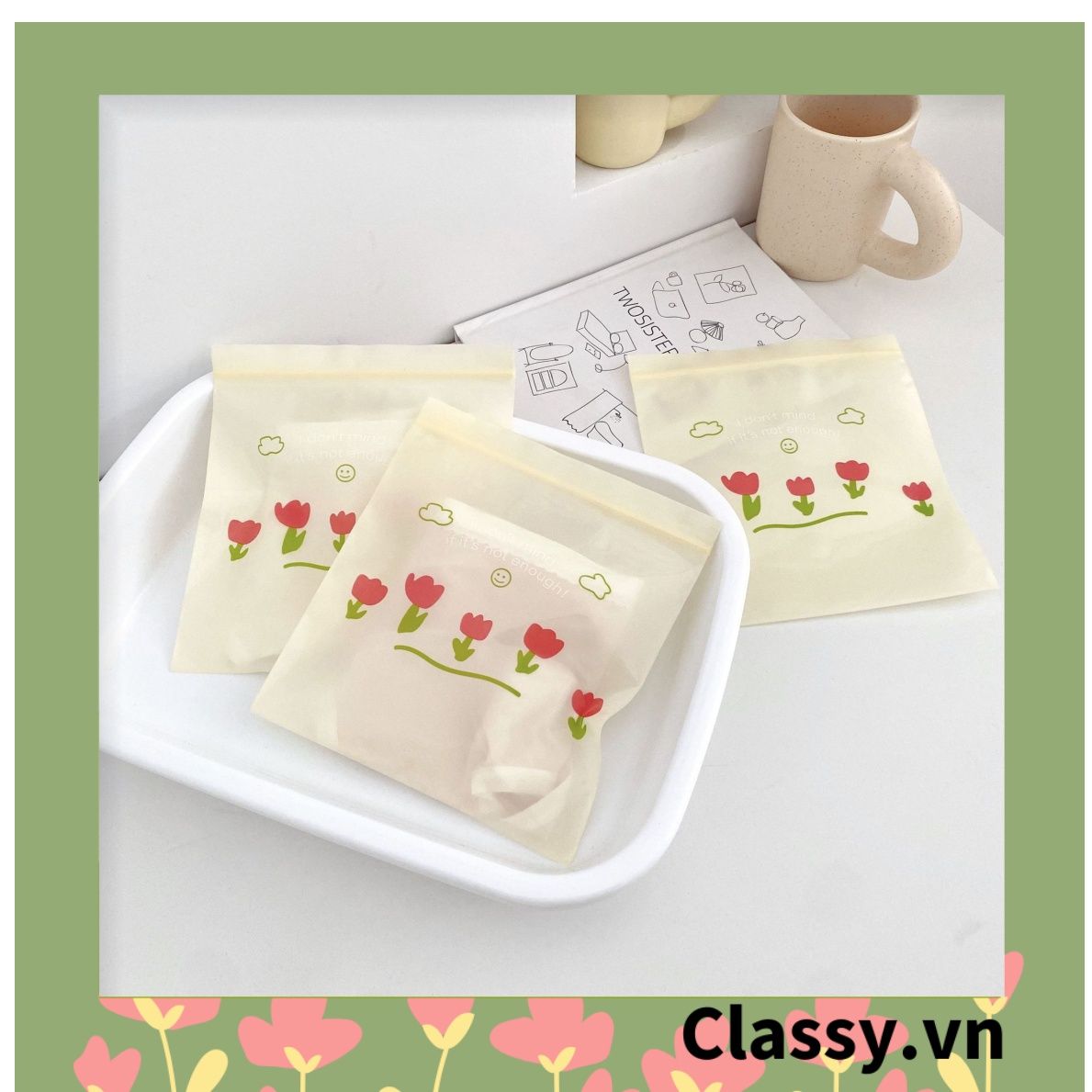  [GIAO HÀNG 7-25 NGÀY] Túi zip họa tiết hoa đứng đựng phụ kiện quà tặng túi trong suốt tiện lợi T1804 