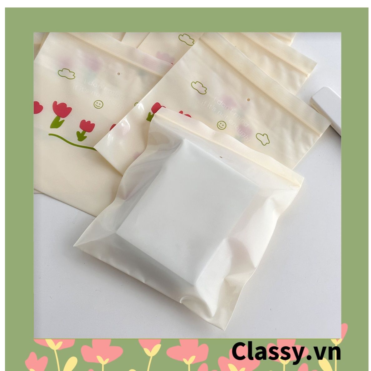  [GIAO HÀNG 7-25 NGÀY] Túi zip họa tiết hoa đứng đựng phụ kiện quà tặng túi trong suốt tiện lợi T1804 