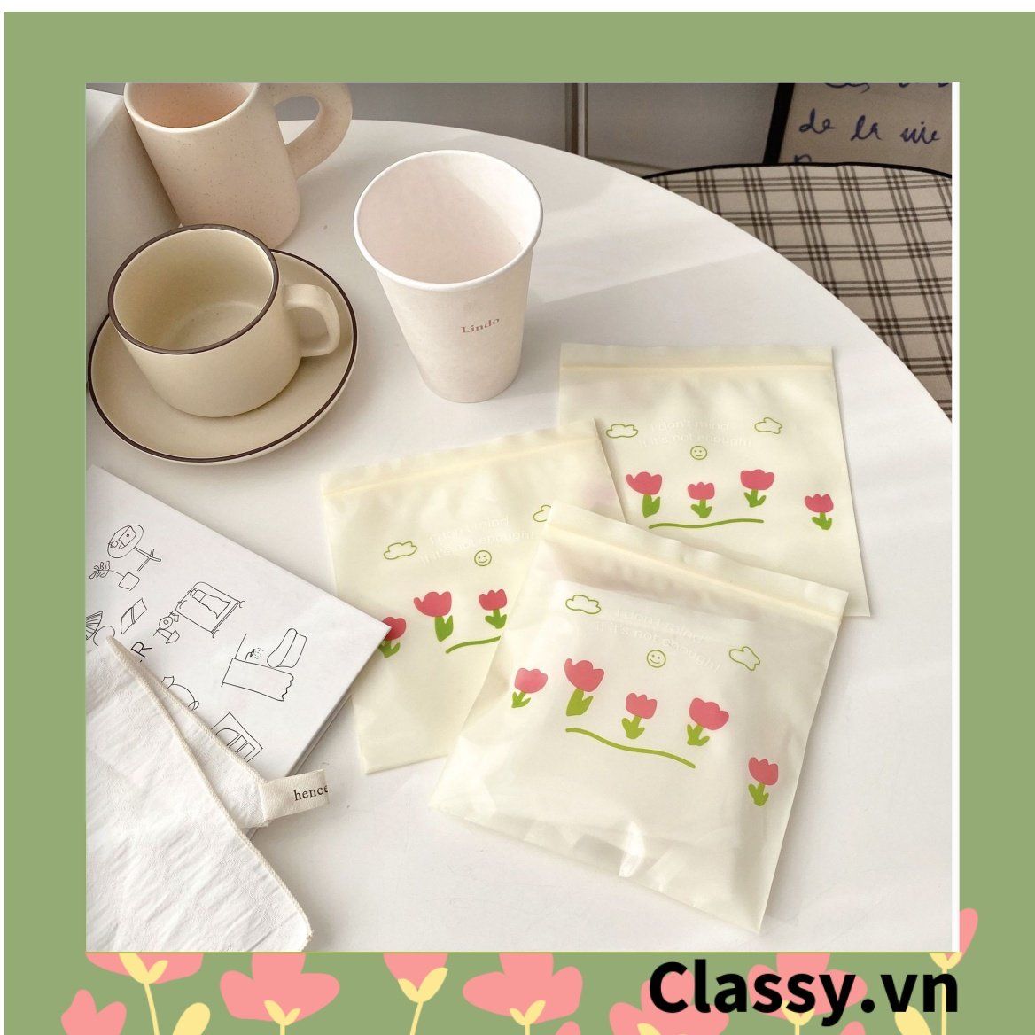  [GIAO HÀNG 7-25 NGÀY] Túi zip họa tiết hoa đứng đựng phụ kiện quà tặng túi trong suốt tiện lợi T1804 