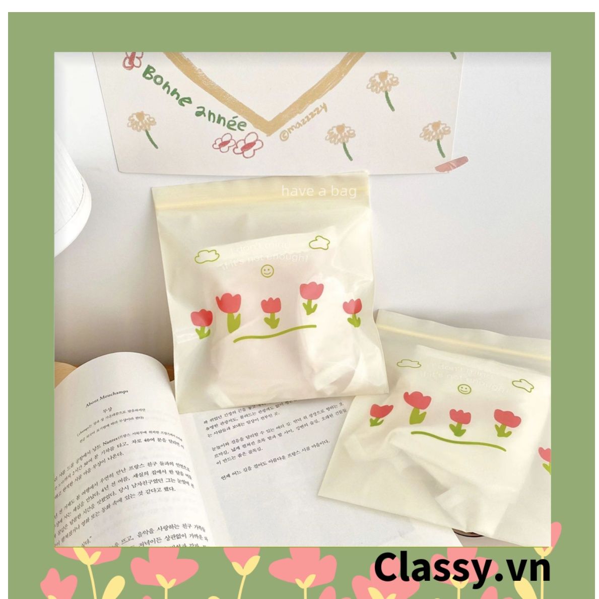  [GIAO HÀNG 7-25 NGÀY] Túi zip họa tiết hoa đứng đựng phụ kiện quà tặng túi trong suốt tiện lợi T1804 