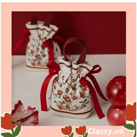  [GIAO HÀNG 7-25 NGÀY] COMBO 20 Túi vải dây rút kèm lớp voan lụa, đính hạt xinh xắn dùng đựng quà tặng NOEL, lễ tết, đám cưới T1822 