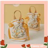 [GIAO HÀNG 7-25 NGÀY] Túi vải dây rút kèm lớp voan lụa, đính hạt xinh xắn dùng đựng quà tặng NOEL, lễ tết, đám cưới T1822 