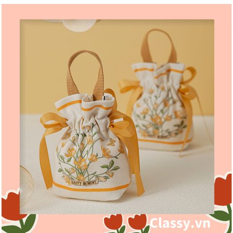  [GIAO HÀNG 7-25 NGÀY] COMBO 20 Túi vải dây rút kèm lớp voan lụa, đính hạt xinh xắn dùng đựng quà tặng NOEL, lễ tết, đám cưới T1822 