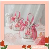  [GIAO HÀNG 7-25 NGÀY] Túi vải dây rút kèm lớp voan lụa, đính hạt xinh xắn dùng đựng quà tặng NOEL, lễ tết, đám cưới T1822 