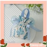  [GIAO HÀNG 7-25 NGÀY] Túi vải dây rút kèm lớp voan lụa, đính hạt xinh xắn dùng đựng quà tặng NOEL, lễ tết, đám cưới T1822 