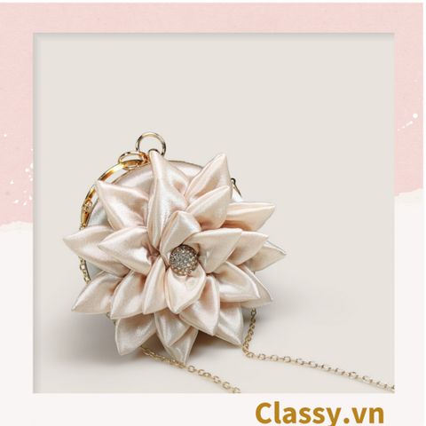  [GIAO HÀNG 7-25 NGÀY]  Cốp dự tiệc, Clutch cầm tay, Túi xách nữ đi tiệc Vintage Cánh hoa Lụa satin Hồng be tinh tế phù hợp dự tiệc, mặc áo dài, hẹn hò tối T199 