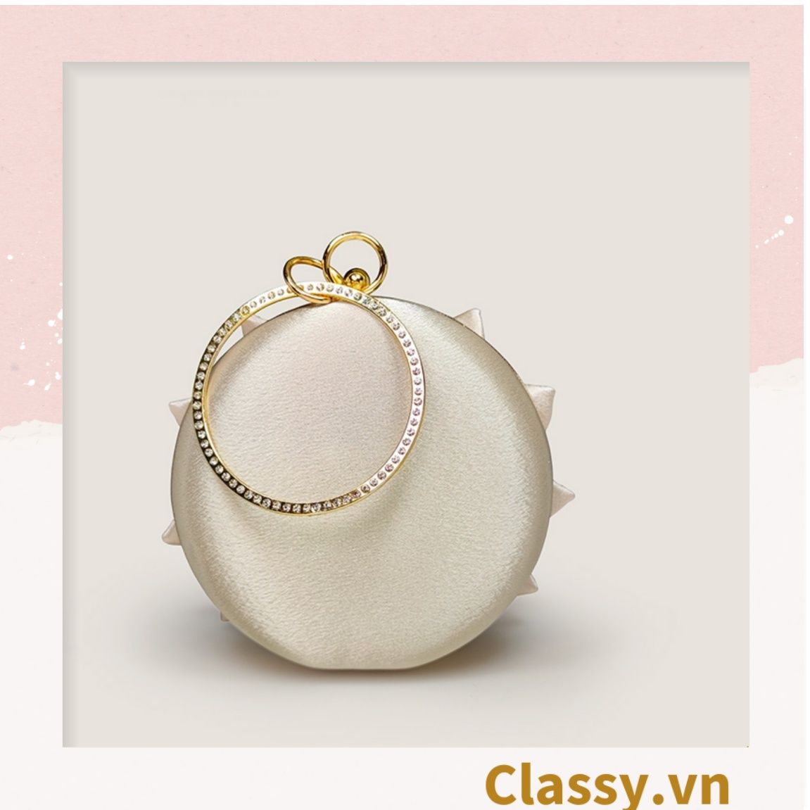  [GIAO HÀNG 7-25 NGÀY]  Cốp dự tiệc, Clutch cầm tay, Túi xách nữ đi tiệc Vintage Cánh hoa Lụa satin Hồng be tinh tế phù hợp dự tiệc, mặc áo dài, hẹn hò tối T199 