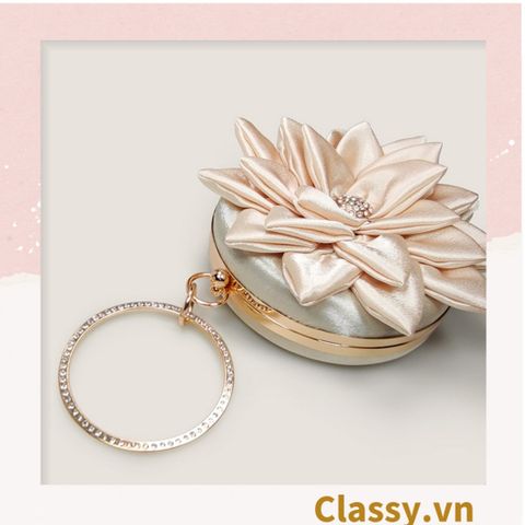  [GIAO HÀNG 7-25 NGÀY]  Cốp dự tiệc, Clutch cầm tay, Túi xách nữ đi tiệc Vintage Cánh hoa Lụa satin Hồng be tinh tế phù hợp dự tiệc, mặc áo dài, hẹn hò tối T199 