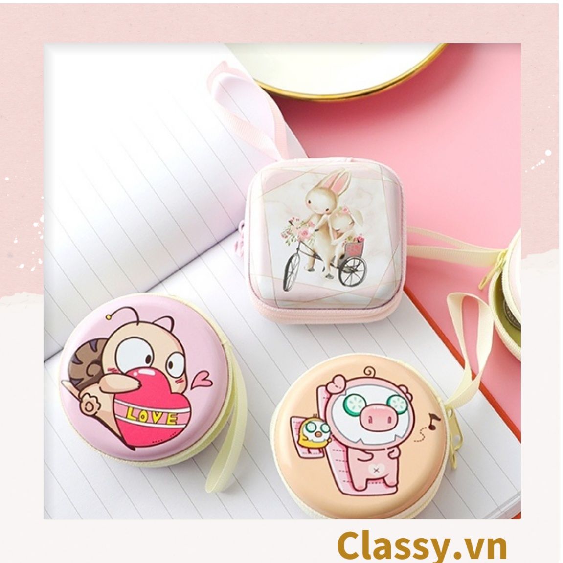  [GIAO HÀNG 7-25 NGÀY]  Túi hộp bằng thiếc Đựng Cáp Sạc Tai Nghe Hình Tròn họa tiết Hoạt HÌnh Siêu Tiện Dụng Kích thước: 7cm x 3cm T260 
