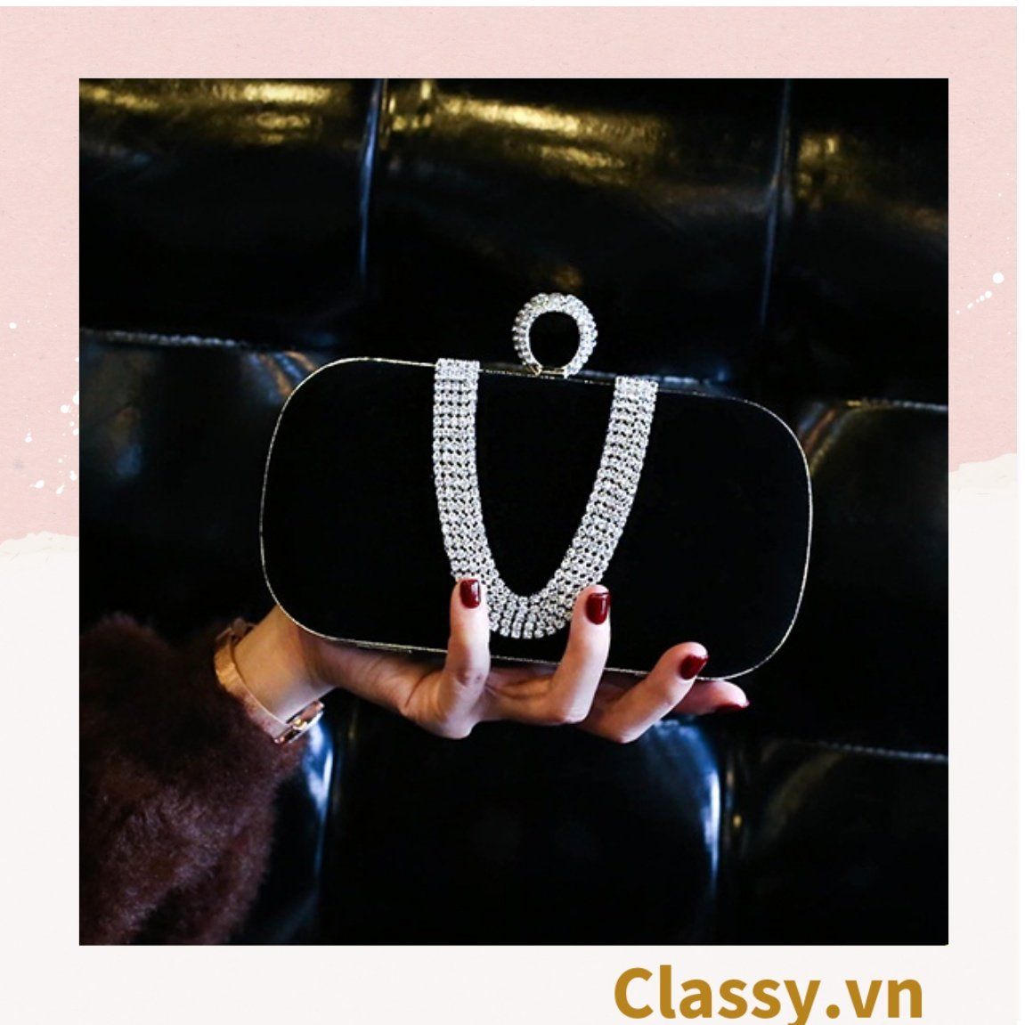  [GIAO HÀNG 7-23580 NGÀY]  Cốp nhung - Clutch nhung đi tiệc siêu sang Dài 18 CM X Cao 6 CM, đựng vừa điện thoại, son môi 