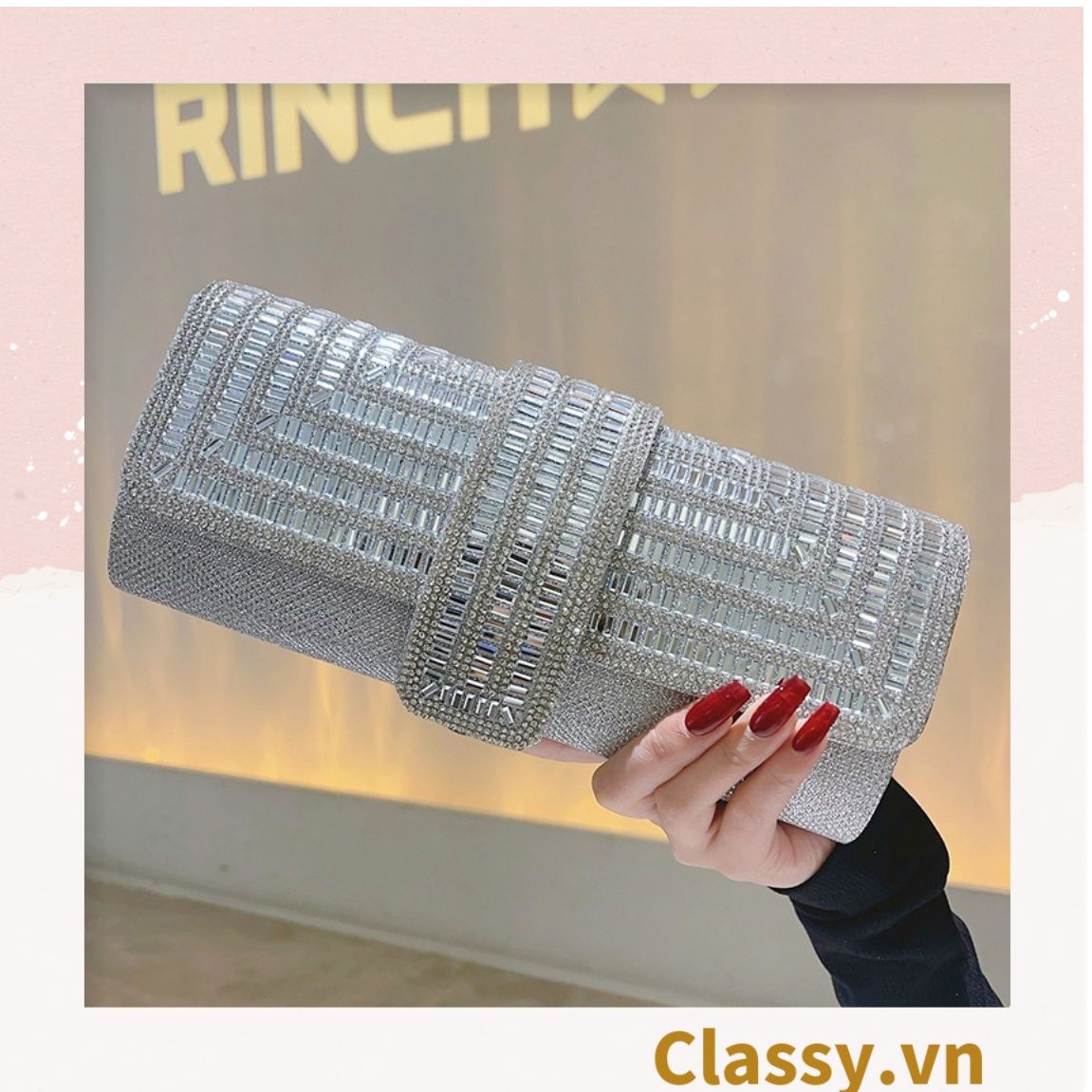  [GIAO HÀNG 7-23489 NGÀY]  Clutch đi tiệc - Ví cầm tay đính sequin đi tiệc cao cấp có nắp gập T271 