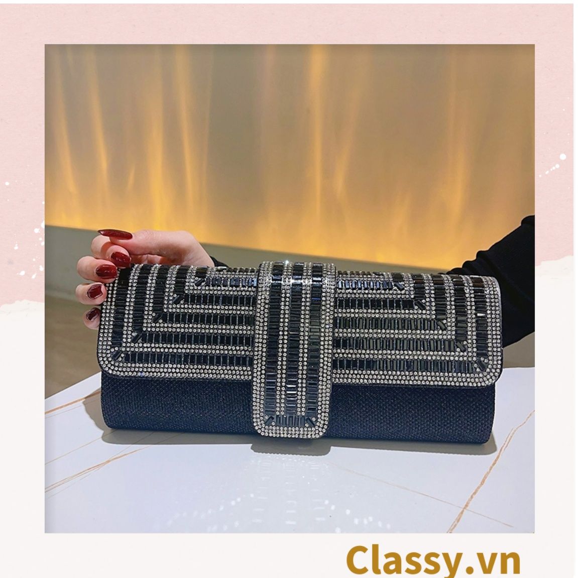  Clutch đi tiệc - Ví cầm tay đính sequin đi tiệc cao cấp có nắp gập T271 