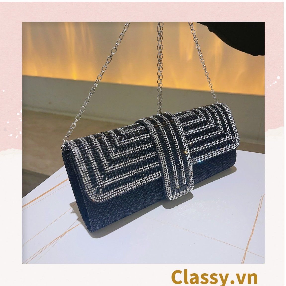 [GIAO HÀNG 7-23489 NGÀY]  Clutch đi tiệc - Ví cầm tay đính sequin đi tiệc cao cấp có nắp gập T271 