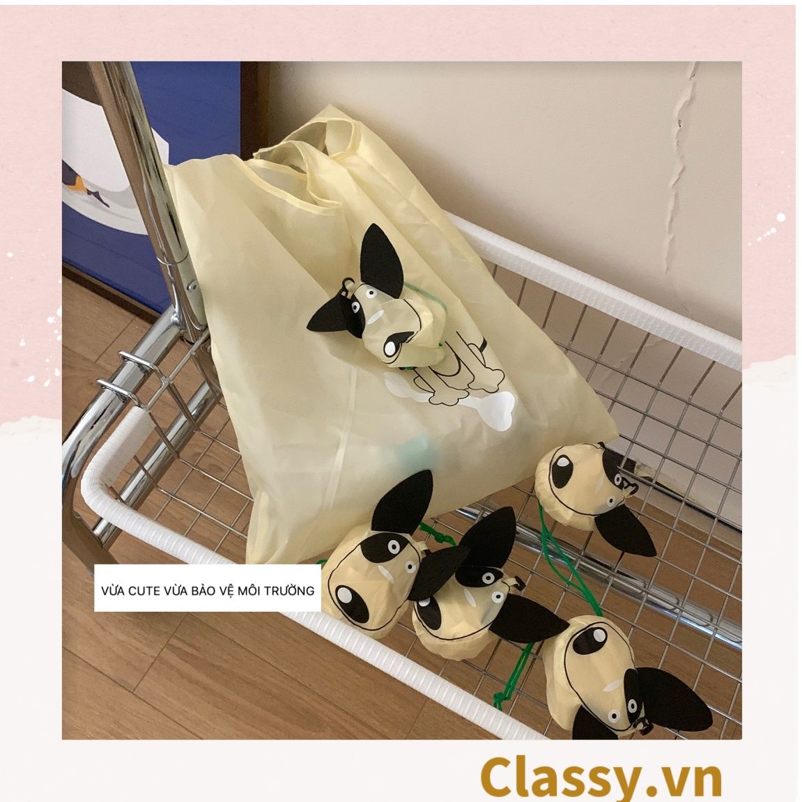 [GIAO HÀNG 7-25 NGÀY]  COMBO 20 Túi dù gấp gọn, hình chú cún dễ thương. Thân thiện môi trường [T280] 