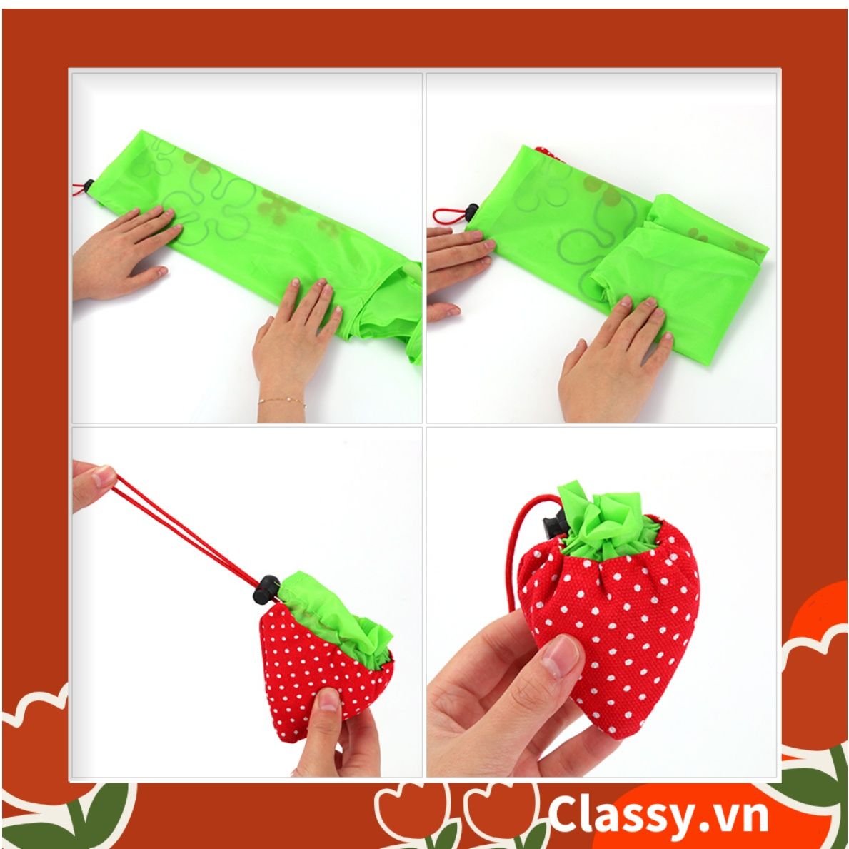  [GIAO HÀNG 7-25 NGÀY]  COMBO 20 chiếc Túi dù gấp gọn hình quả dâu xinh xắn, đi chợ, đi du lịch - Sản phẩm thân thiện với môi trường [T290] 