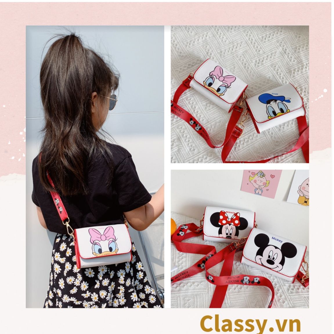  [GIAO HÀNG 7-16691 NGÀY]  Túi mini hình vuông nhiều màu họa tiết hoạt hình Disney siêu dễ thương T584 