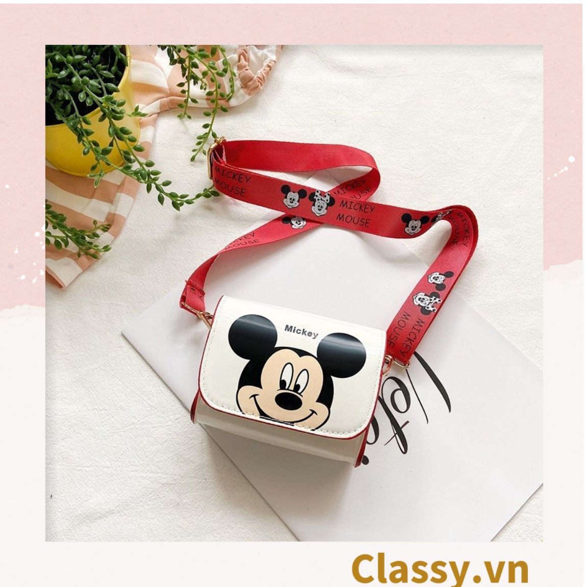  Túi mini hình vuông nhiều màu họa tiết hoạt hình Disney siêu dễ thương T584 