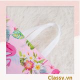  Túi vải không dệt màu hồng xinh xắn, họa tiết hoa vintage và hồng hạc T588 